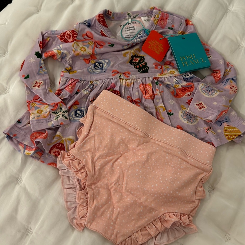 NEW Holly long sleeve basic peplum top and bloomers set 3 to 6 month beauty 🎄❤️